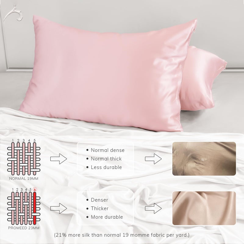 PROMEED 23 Momme Silk Pillowcase 2 Pack, Both Sides 100% 23 Momme Mulberry Silk Pillow Case Set of 2, Hidden Zipper Closure for Easy Set (Queen 20""x30"", Pink) - Image 4